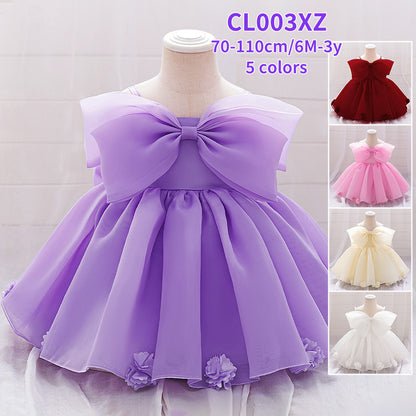 Baby & Toddler Giant Bow Satin & Organza Party Dress – Photo-Ready Statement Look (Detachable Back Bow)