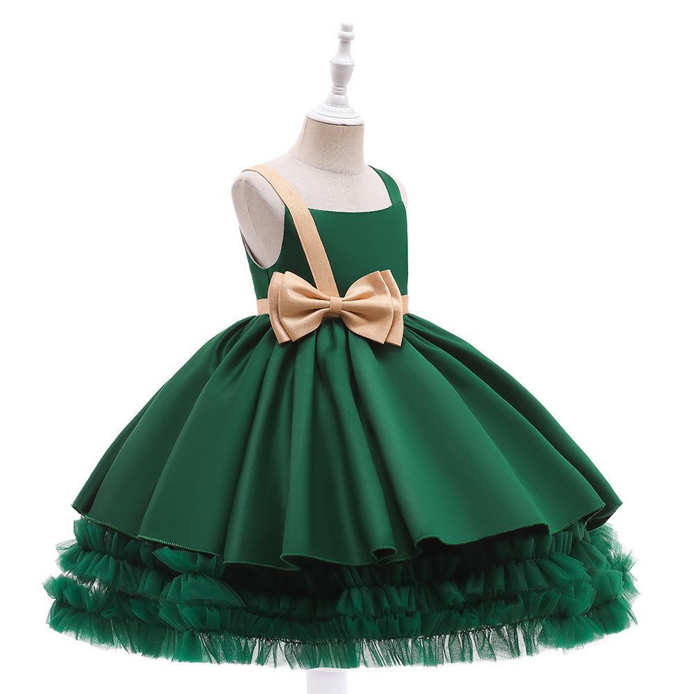 Kids Ivory Satin Party Dress with Champagne-Gold Bow | Wedding & Dinner Party