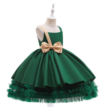 Kids Ivory Satin Party Dress with Champagne-Gold Bow | Wedding & Dinner Party