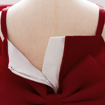 Baby & Toddler Giant Bow Satin & Organza Party Dress – Photo-Ready Statement Look (Detachable Back Bow)