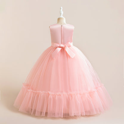 Lace Bodice Tulle Flower Girl Dress with Crystal Belt & Back Bow