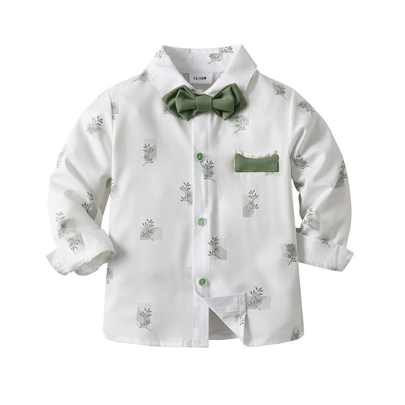 Sage Green Boys Braces Pants Set for Garden Weddings – Stretch Cotton Shirt & Bow Tie (4-Piece)
