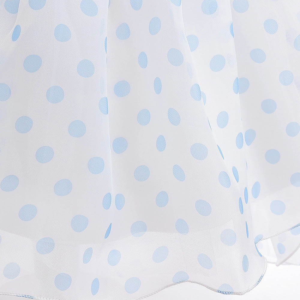 Girls Polka Dot Puff Sleeve High-Low Party Dress – Organza Overlay & Satin Lining