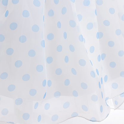 Girls Polka Dot Puff Sleeve High-Low Party Dress – Organza Overlay & Satin Lining