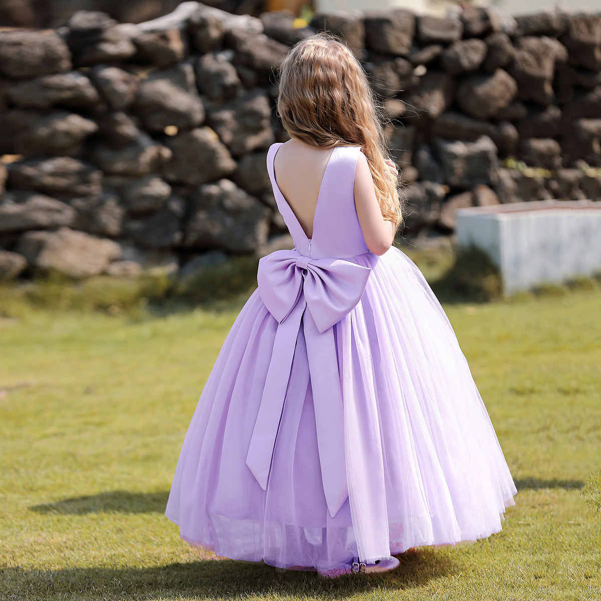 Amelia Ivory Bow-Back Tulle Flower Girl Dress