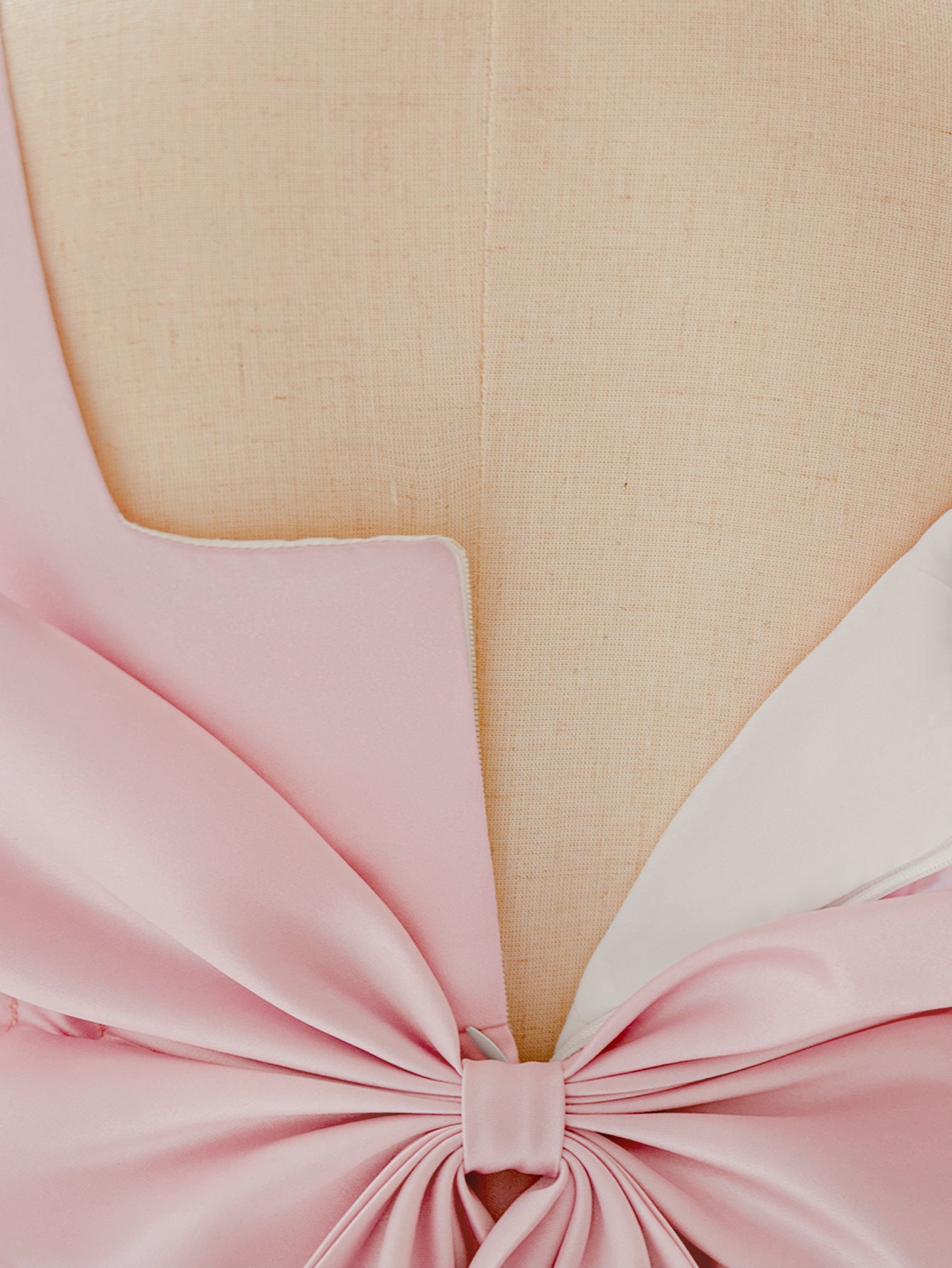 Blush Pink Satin Flower Girl Dress with Pearl Neckline & Bow Back