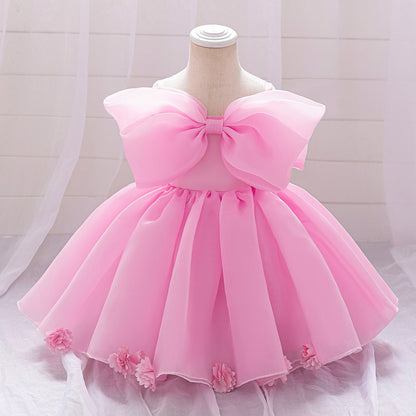 Baby & Toddler Giant Bow Satin & Organza Party Dress – Photo-Ready Statement Look (Detachable Back Bow)