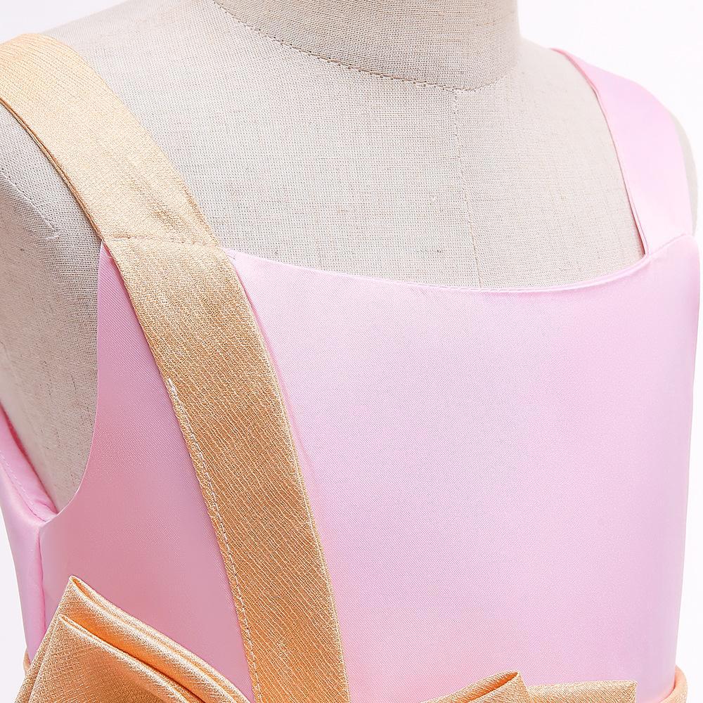 Kids Ivory Satin Party Dress with Champagne-Gold Bow | Wedding & Dinner Party