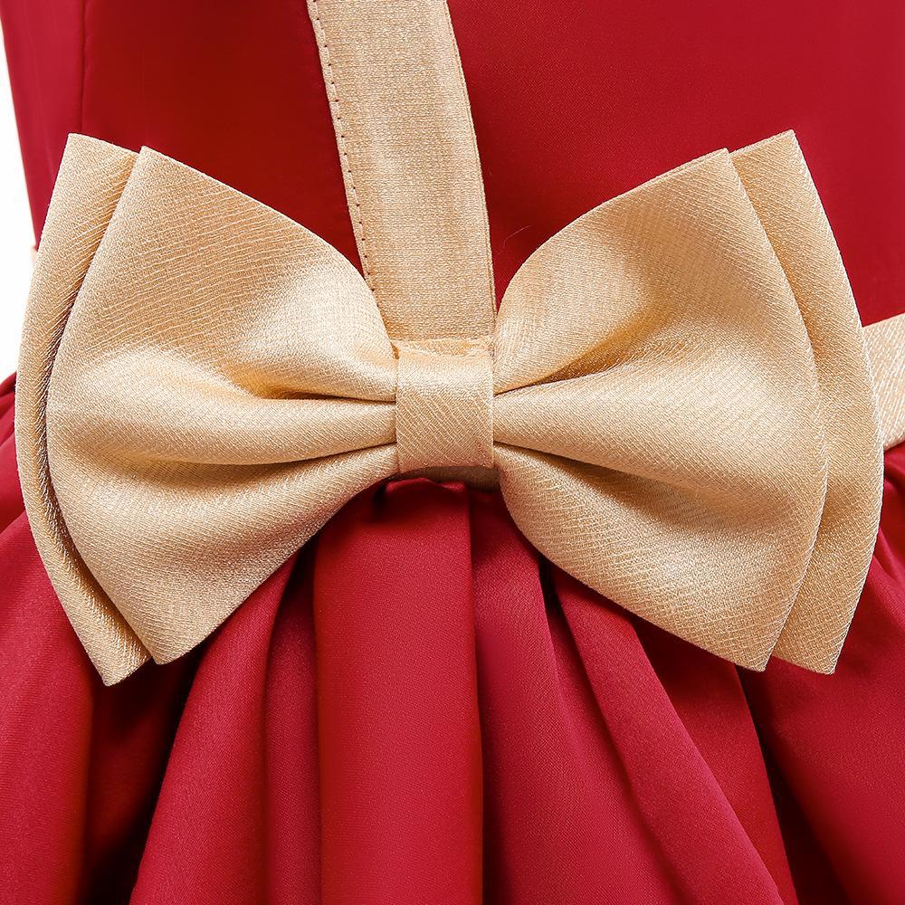 Kids Ivory Satin Party Dress with Champagne-Gold Bow | Wedding & Dinner Party