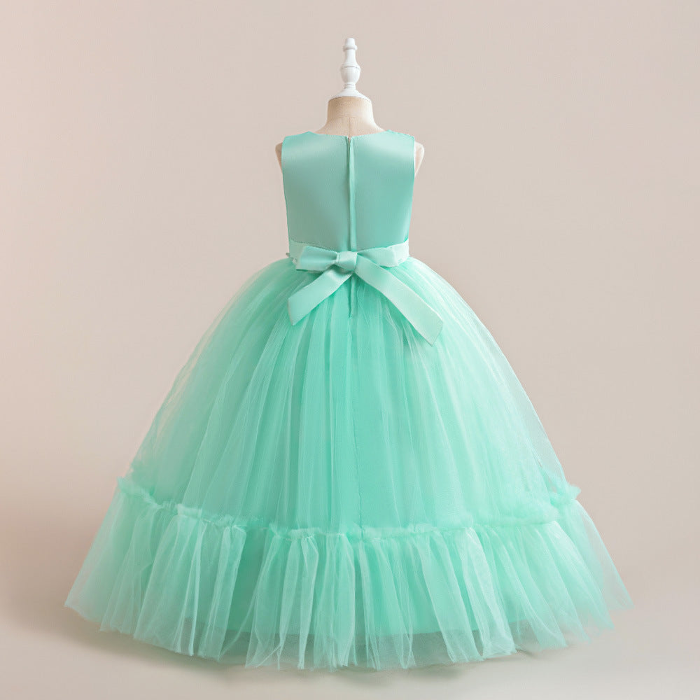 Lace Bodice Tulle Flower Girl Dress with Crystal Belt & Back Bow