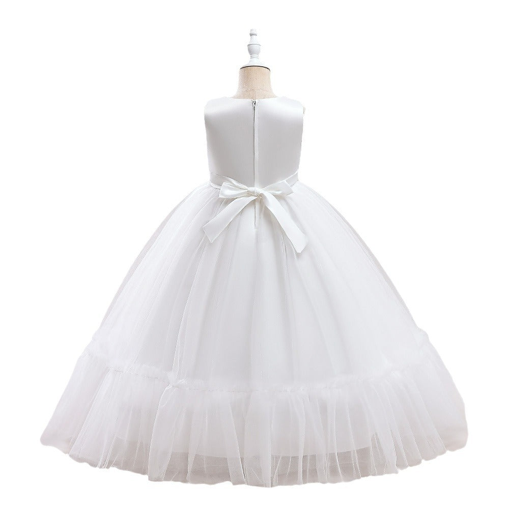 Lace Bodice Tulle Flower Girl Dress with Crystal Belt & Back Bow