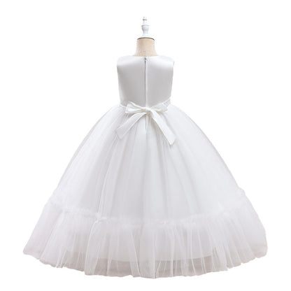 Lace Bodice Tulle Flower Girl Dress with Crystal Belt & Back Bow