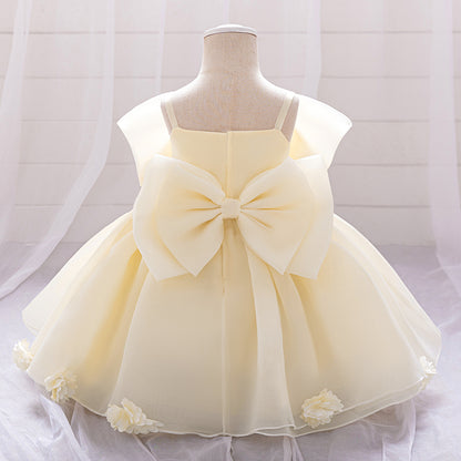 Baby & Toddler Giant Bow Satin & Organza Party Dress – Photo-Ready Statement Look (Detachable Back Bow)