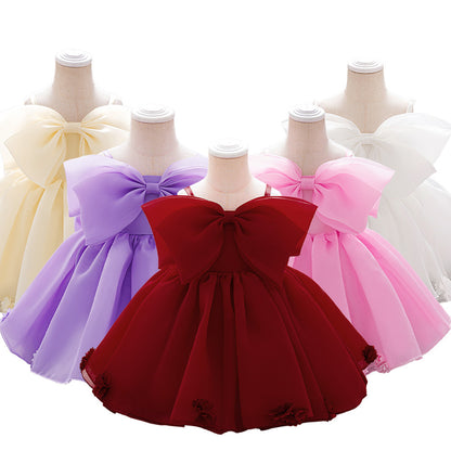 Baby & Toddler Giant Bow Satin & Organza Party Dress – Photo-Ready Statement Look (Detachable Back Bow)