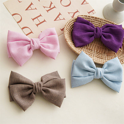 White Linen Bow Hair Clip for Girls – Wedding Flower Girl Barrette, Oversized Classic Bow