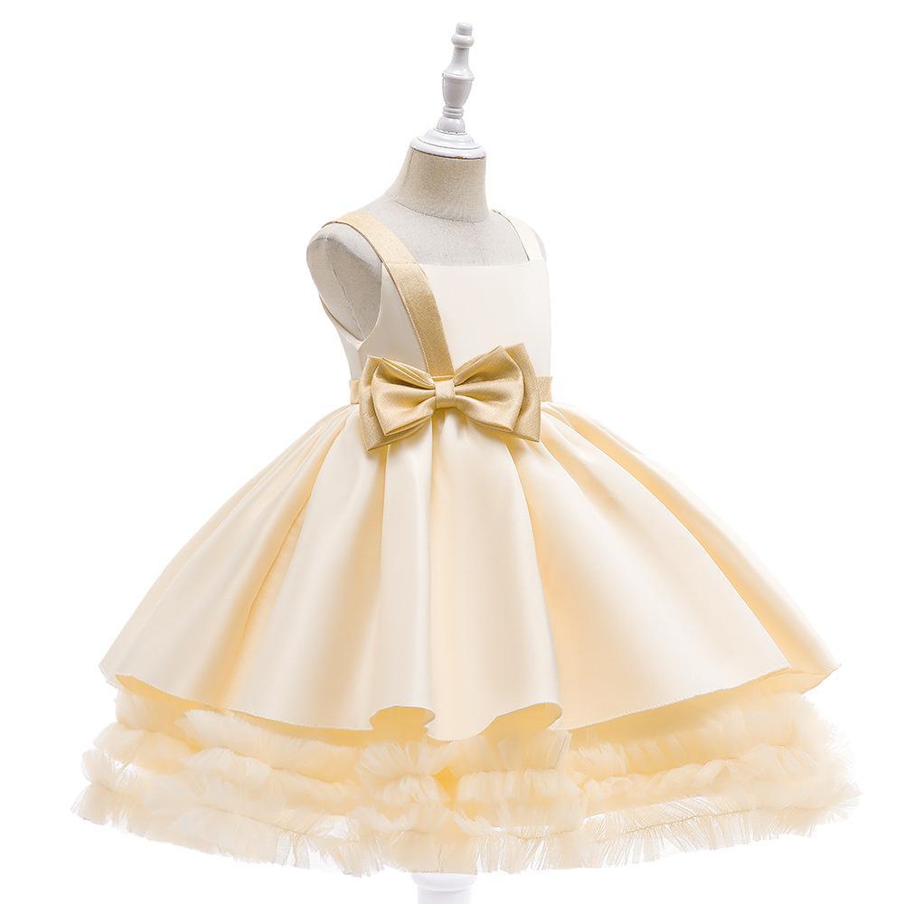 Kids Ivory Satin Party Dress with Champagne-Gold Bow | Wedding & Dinner Party