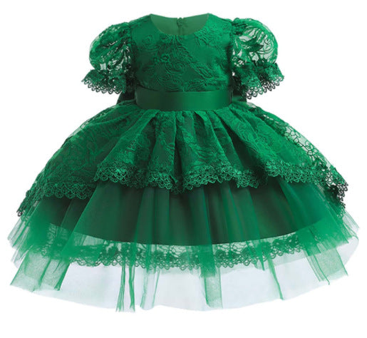 Pink Lace High-Low Flower Girl Dress with Back Bow | Lightweight Ceremony