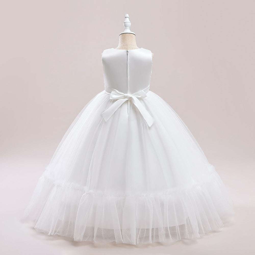 Lace Bodice Tulle Flower Girl Dress with Crystal Belt & Back Bow