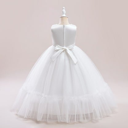 Lace Bodice Tulle Flower Girl Dress with Crystal Belt & Back Bow