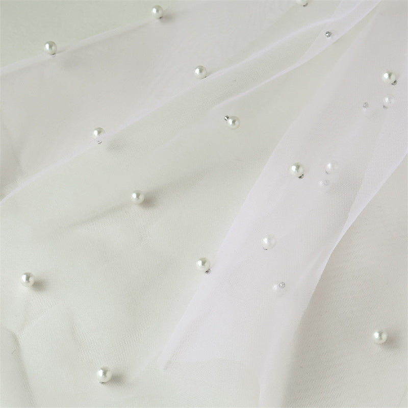 White Pearl Tulle Bow Hair Clip with Long Veil Tails – Flower Girl Wedding Hair Accessory (Blush Pink / Ivory White)