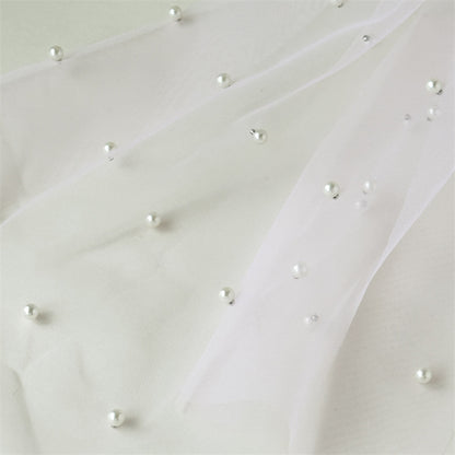 White Pearl Tulle Bow Hair Clip with Long Veil Tails – Flower Girl Wedding Hair Accessory (Blush Pink / Ivory White)