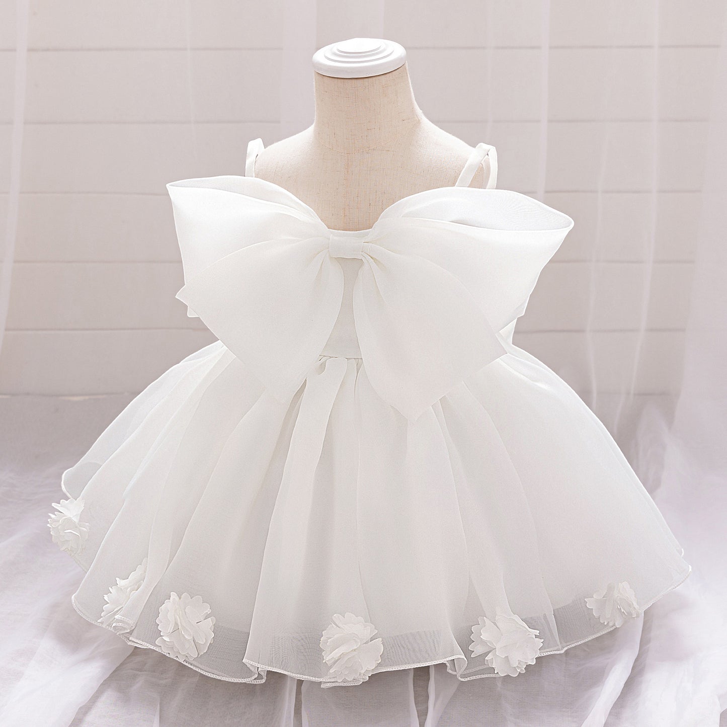 Baby & Toddler Giant Bow Satin & Organza Party Dress – Photo-Ready Statement Look (Detachable Back Bow)