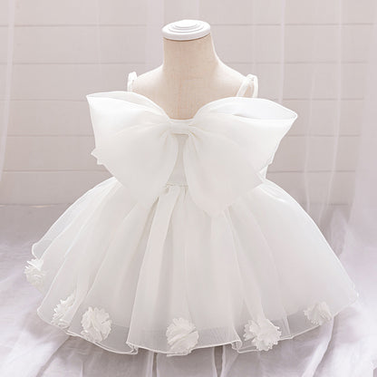 Baby & Toddler Giant Bow Satin & Organza Party Dress – Photo-Ready Statement Look (Detachable Back Bow)
