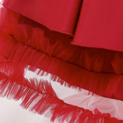 Kids Ivory Satin Party Dress with Champagne-Gold Bow | Wedding & Dinner Party