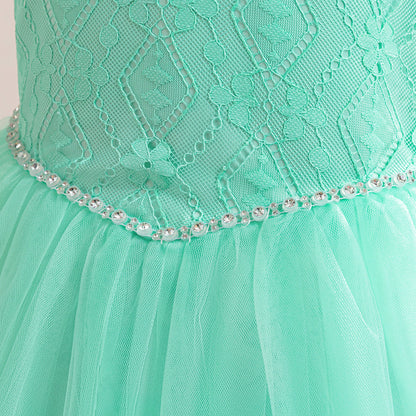 Lace Bodice Tulle Flower Girl Dress with Crystal Belt & Back Bow