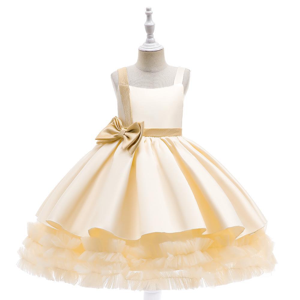 Kids Ivory Satin Party Dress with Champagne-Gold Bow | Wedding & Dinner Party