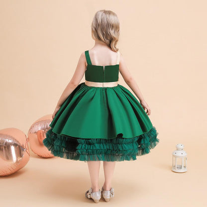 Kids Ivory Satin Party Dress with Champagne-Gold Bow | Wedding & Dinner Party