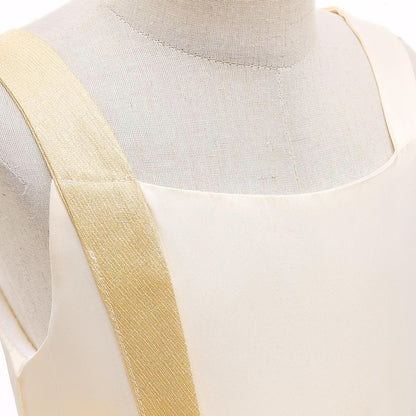 Kids Ivory Satin Party Dress with Champagne-Gold Bow | Wedding & Dinner Party