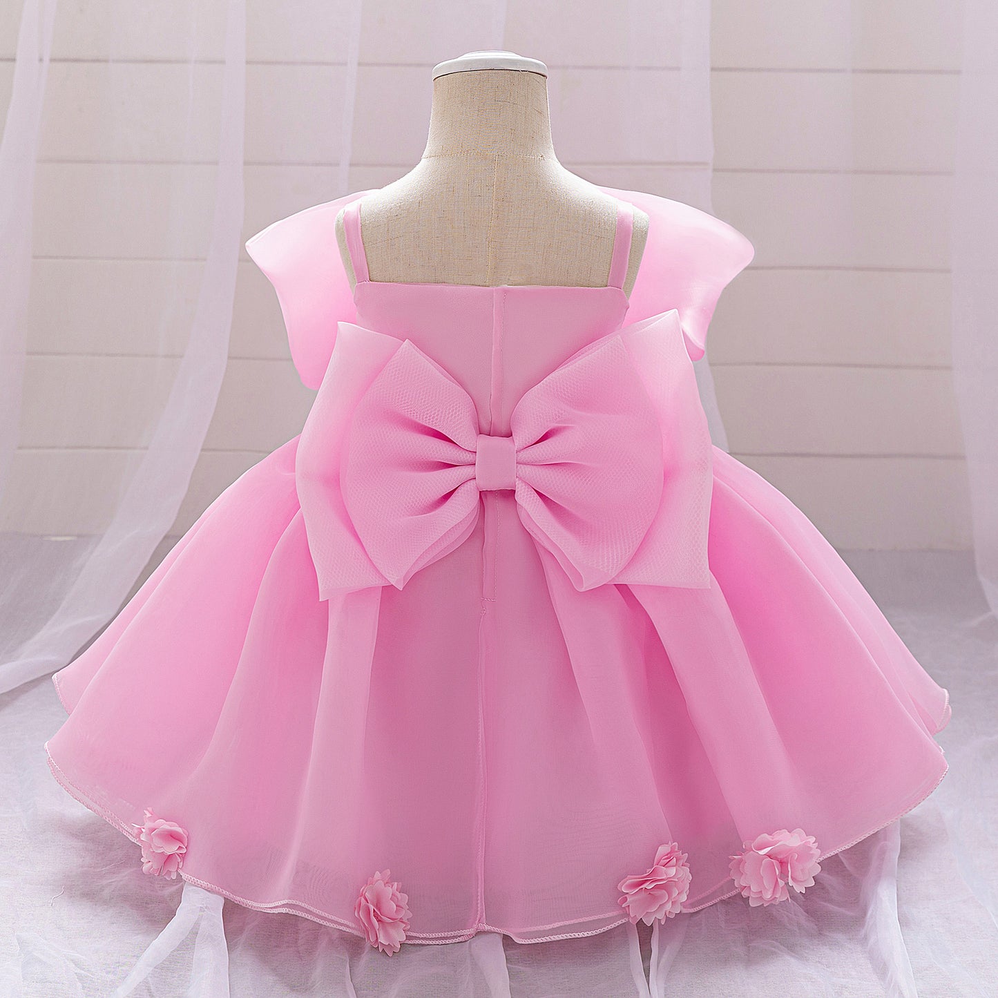 Baby & Toddler Giant Bow Satin & Organza Party Dress – Photo-Ready Statement Look (Detachable Back Bow)