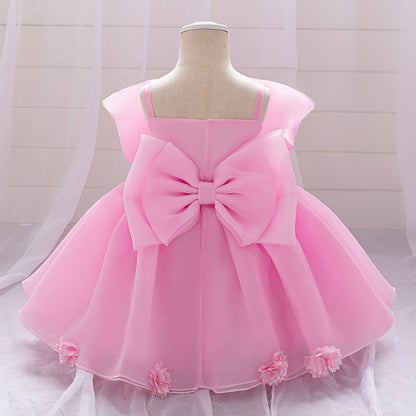Baby & Toddler Giant Bow Satin & Organza Party Dress – Photo-Ready Statement Look (Detachable Back Bow)