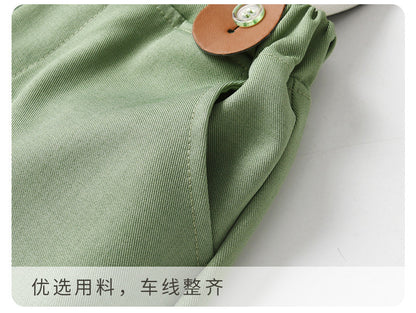 Sage Green Boys Braces Pants Set for Garden Weddings – Stretch Cotton Shirt & Bow Tie (4-Piece)