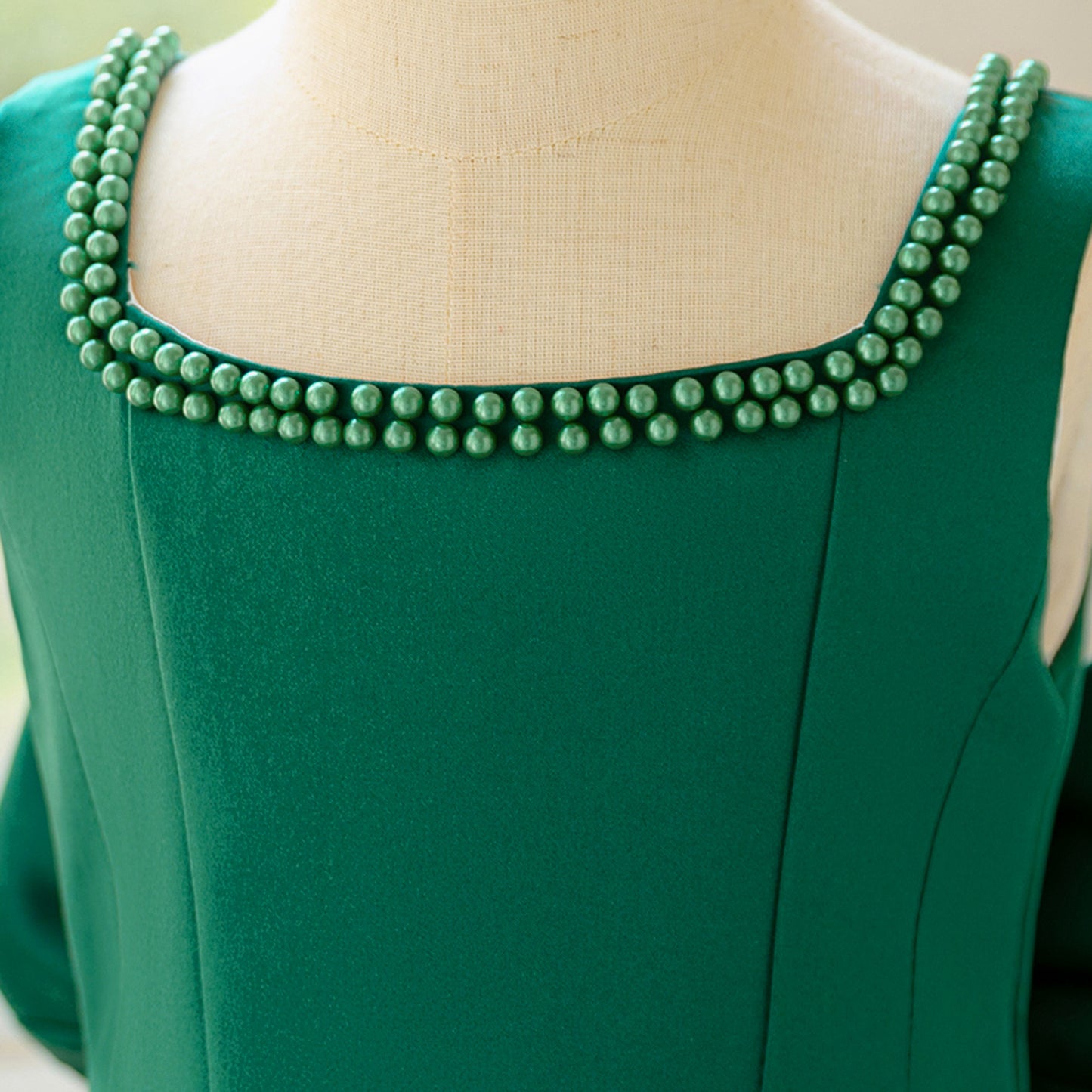 Blush Pink Satin Flower Girl Dress with Pearl Neckline & Bow Back