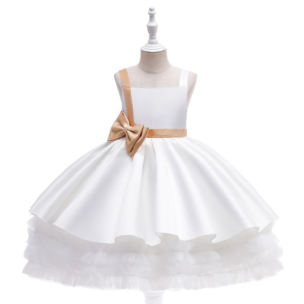 Kids Ivory Satin Party Dress with Champagne-Gold Bow | Wedding & Dinner Party
