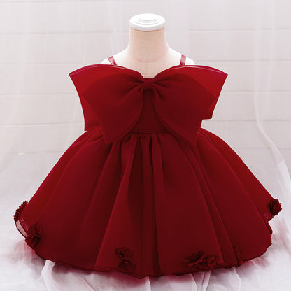 Baby & Toddler Giant Bow Satin & Organza Party Dress – Photo-Ready Statement Look (Detachable Back Bow)