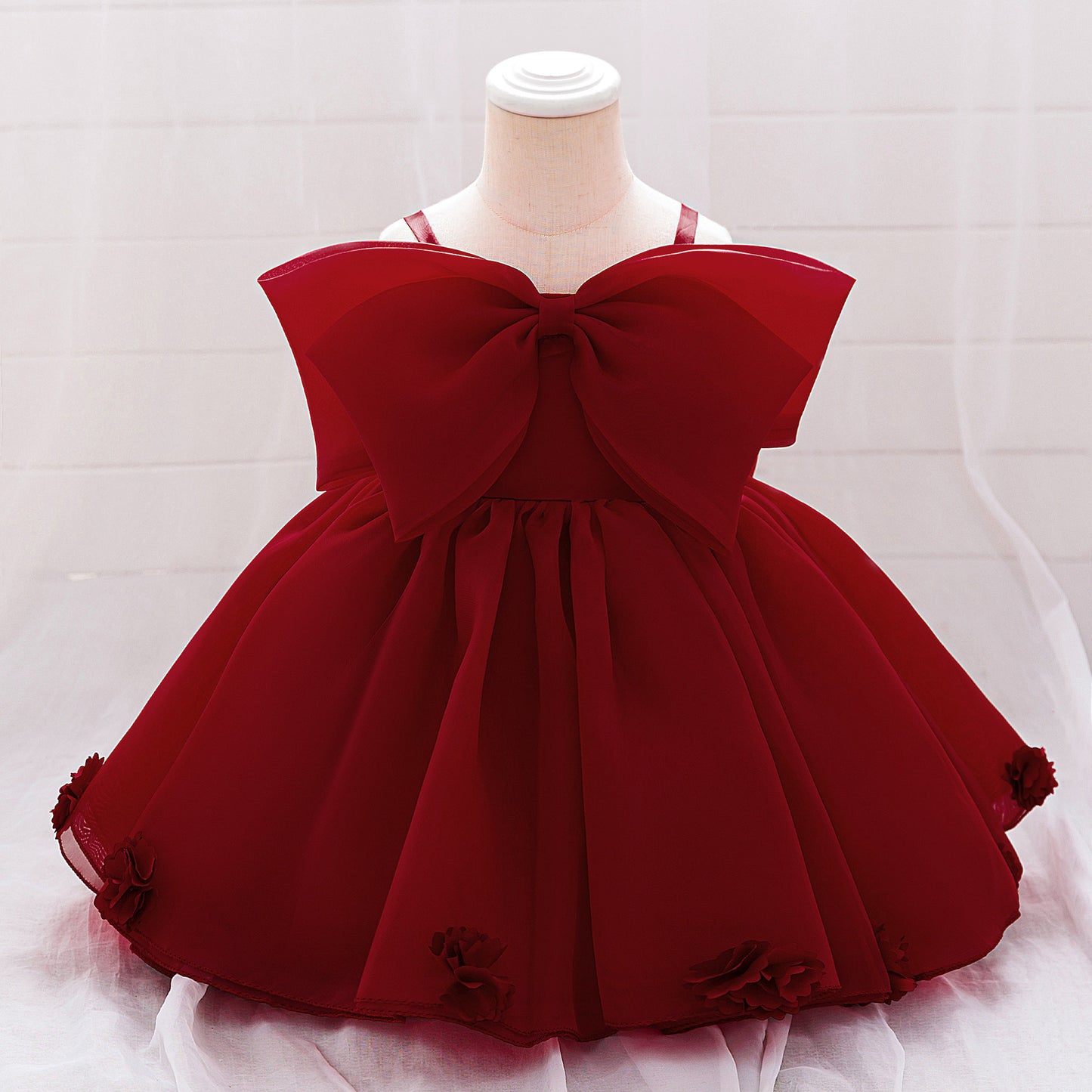 Baby & Toddler Giant Bow Satin & Organza Party Dress – Photo-Ready Statement Look (Detachable Back Bow)