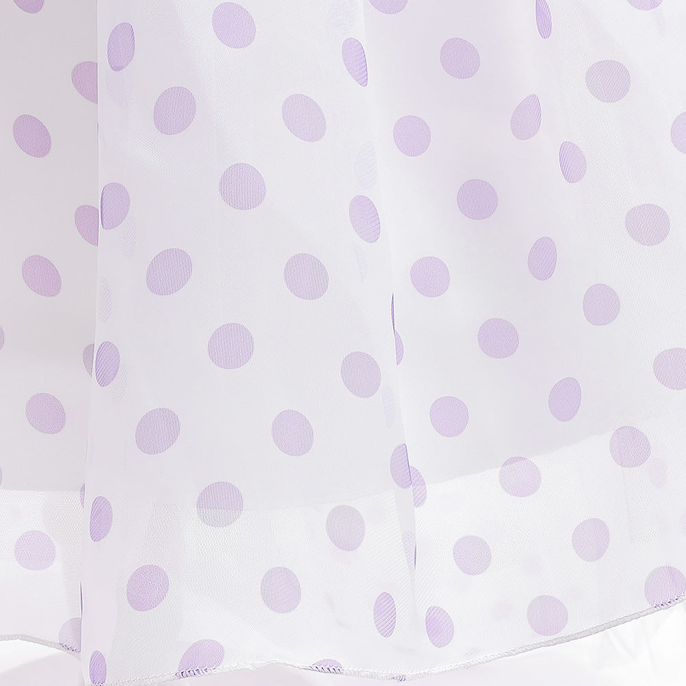 Girls Polka Dot Puff Sleeve High-Low Party Dress – Organza Overlay & Satin Lining