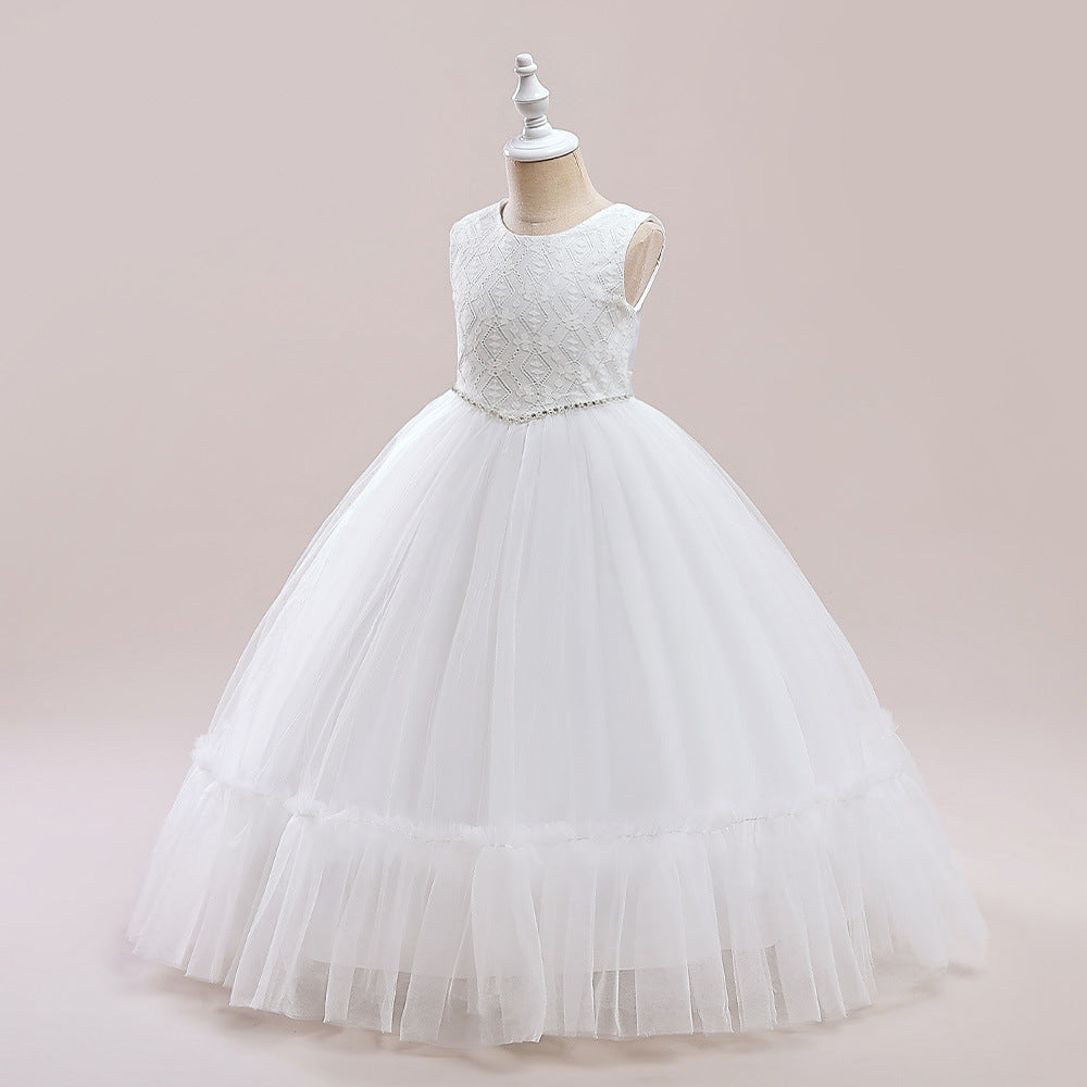 Lace Bodice Tulle Flower Girl Dress with Crystal Belt & Back Bow