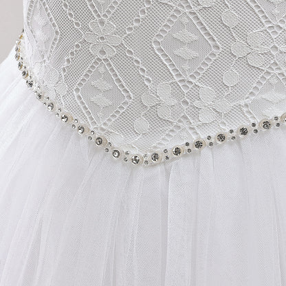 Lace Bodice Tulle Flower Girl Dress with Crystal Belt & Back Bow