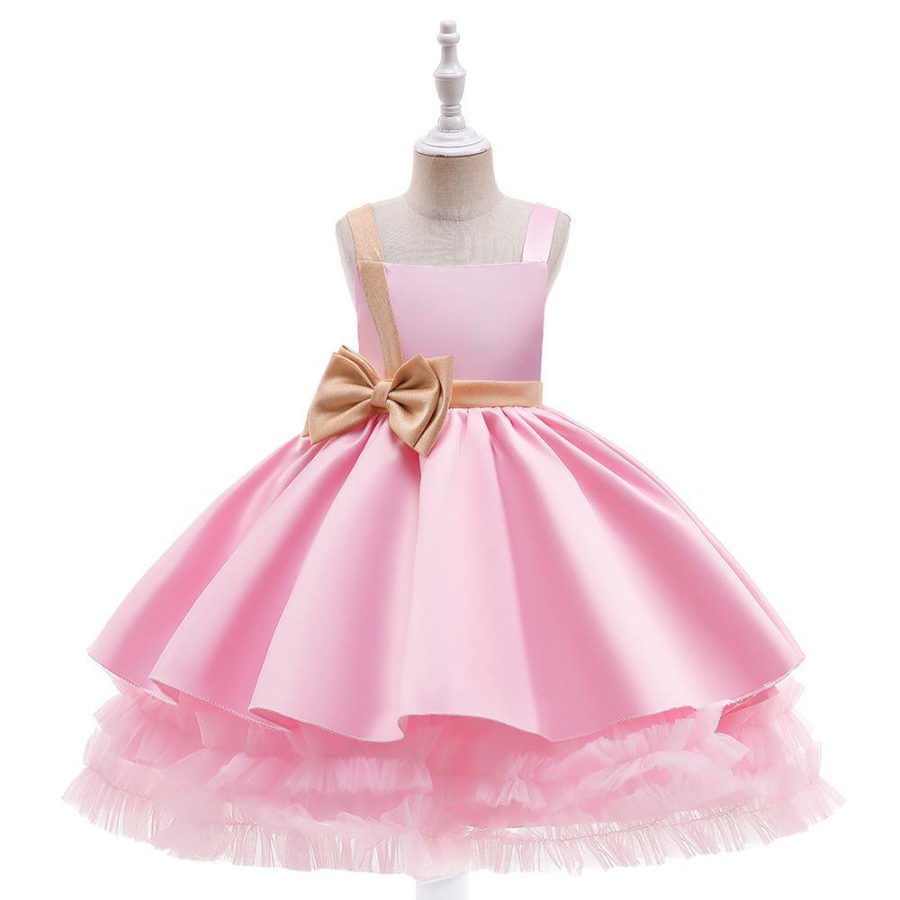 Kids Ivory Satin Party Dress with Champagne-Gold Bow | Wedding & Dinner Party