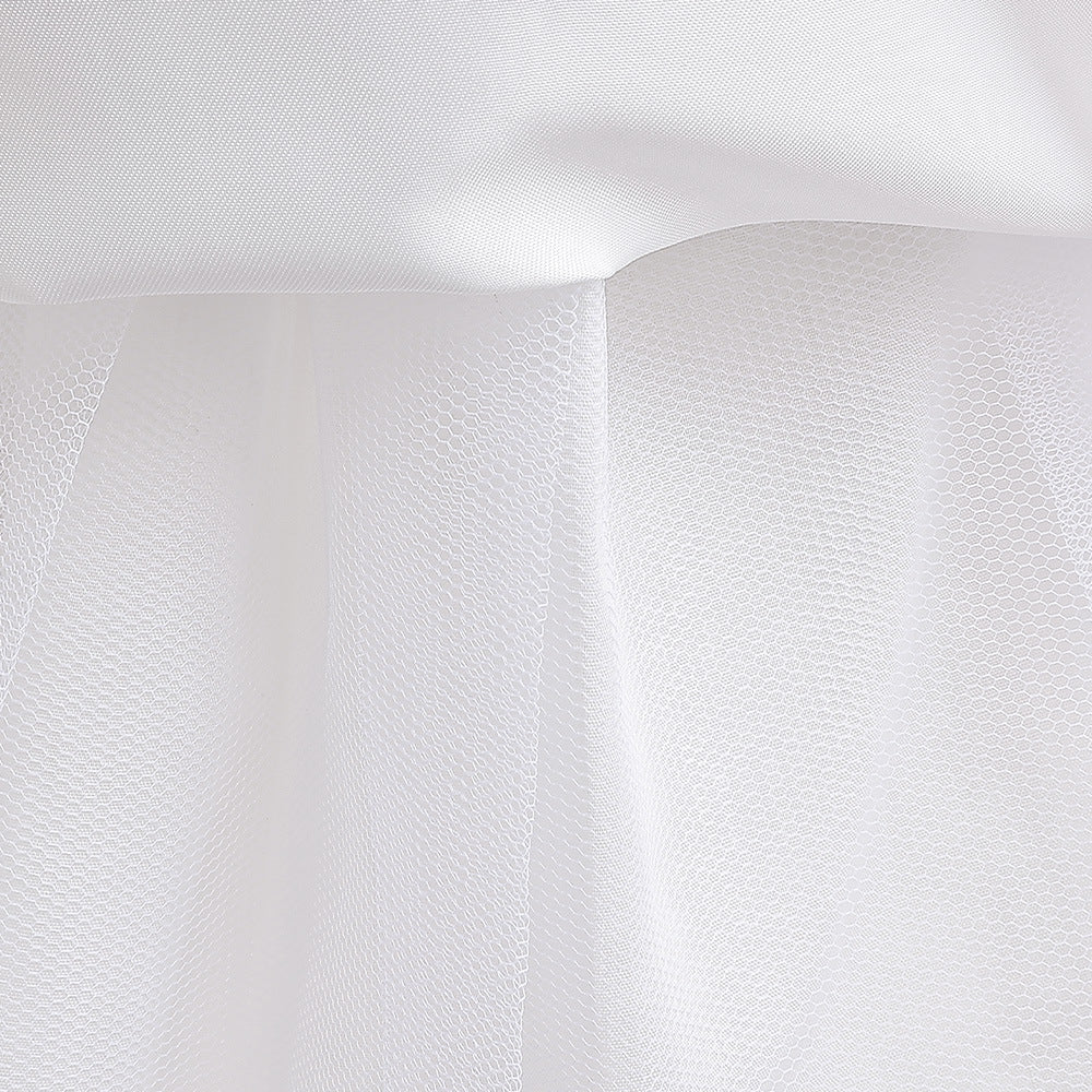 Girls Polka Dot Puff Sleeve High-Low Party Dress – Organza Overlay & Satin Lining