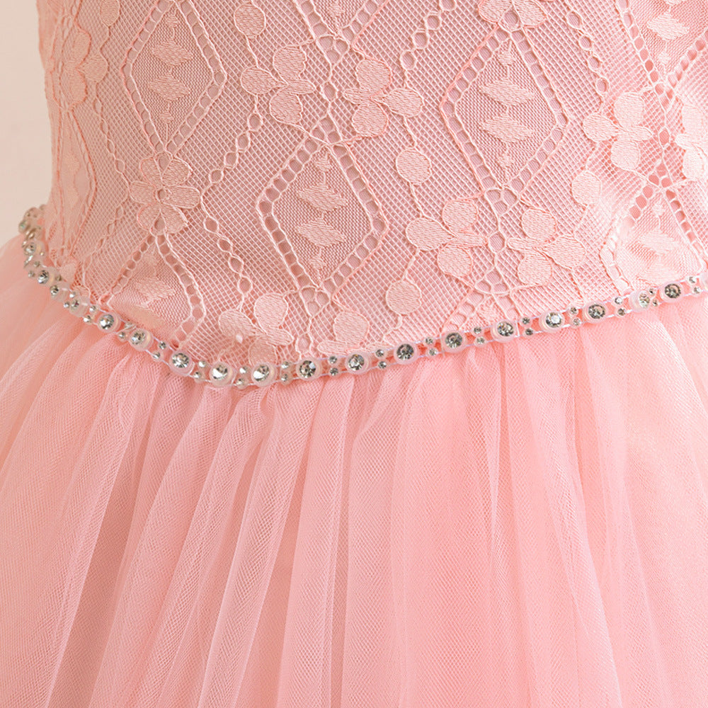 Lace Bodice Tulle Flower Girl Dress with Crystal Belt & Back Bow