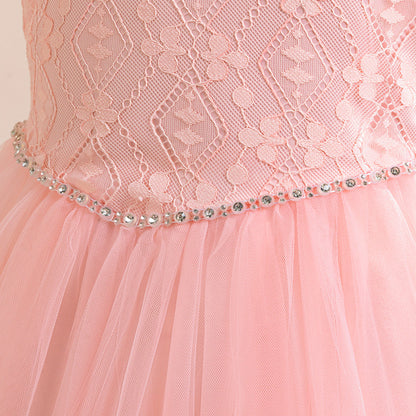 Lace Bodice Tulle Flower Girl Dress with Crystal Belt & Back Bow