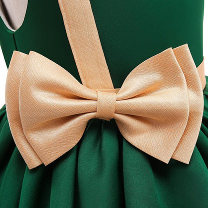 Kids Ivory Satin Party Dress with Champagne-Gold Bow | Wedding & Dinner Party