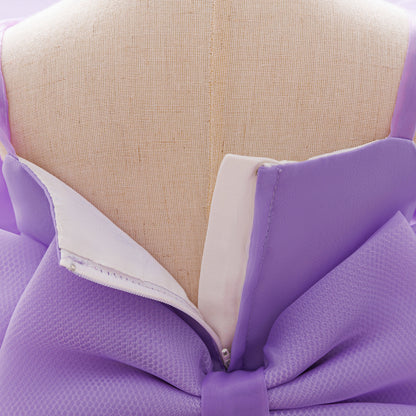 Baby & Toddler Giant Bow Satin & Organza Party Dress – Photo-Ready Statement Look (Detachable Back Bow)