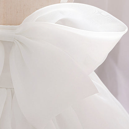 Baby & Toddler Giant Bow Satin & Organza Party Dress – Photo-Ready Statement Look (Detachable Back Bow)