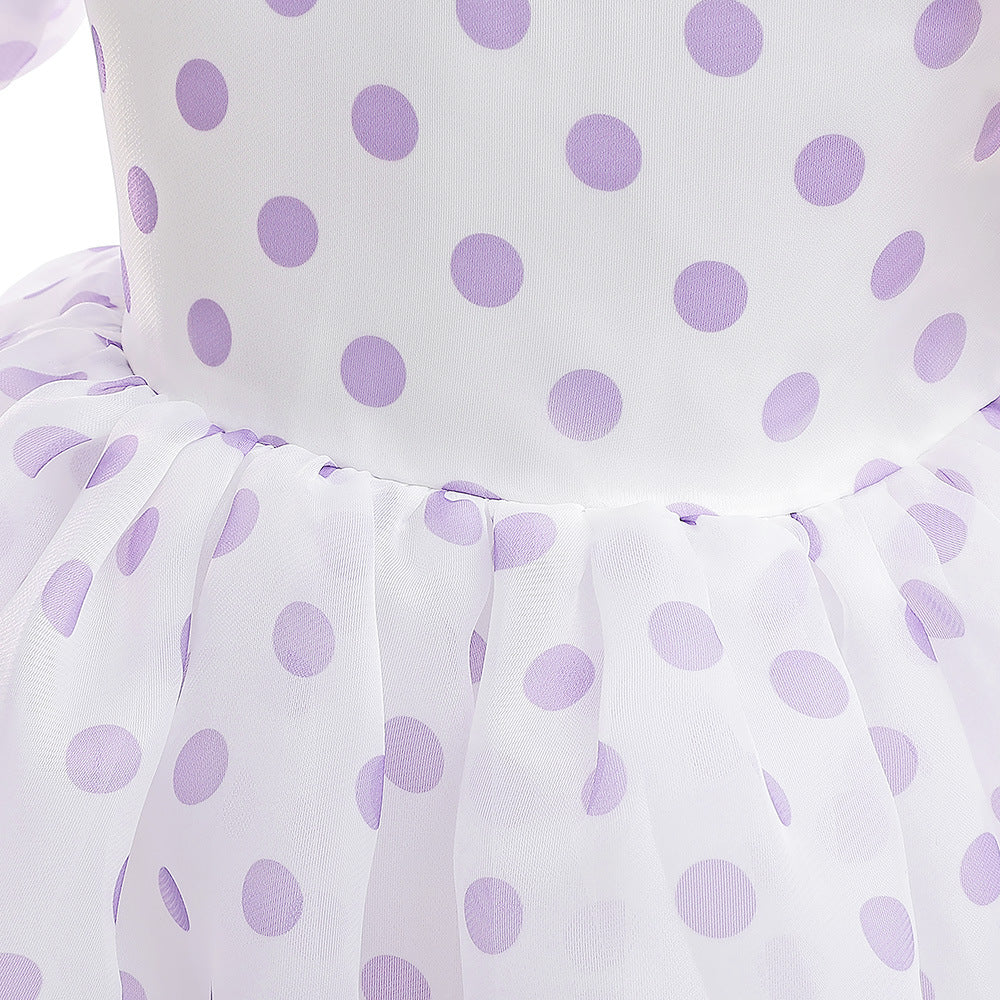 Girls Polka Dot Puff Sleeve High-Low Party Dress – Organza Overlay & Satin Lining